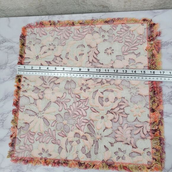 Vintage 60s 70s Floral Orange Red Chartreuse Green Placemats Napkins Fabric - Picture 8 of 9